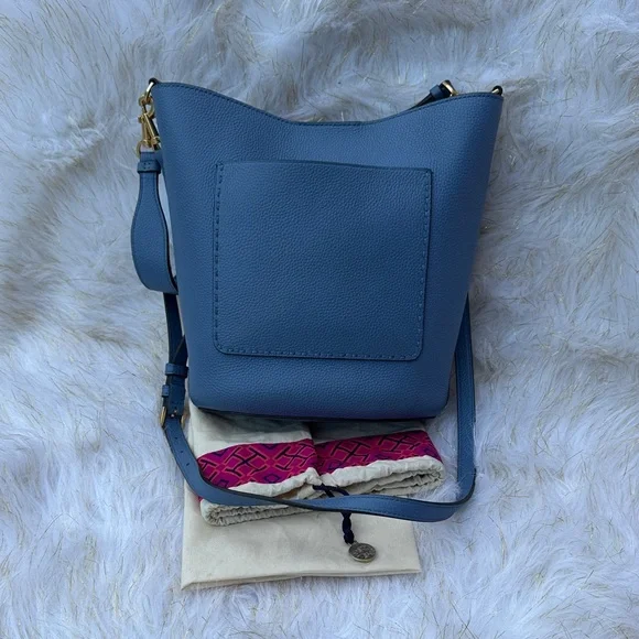 Tory Burch Blue Pebbled Leather Shoulder Bag